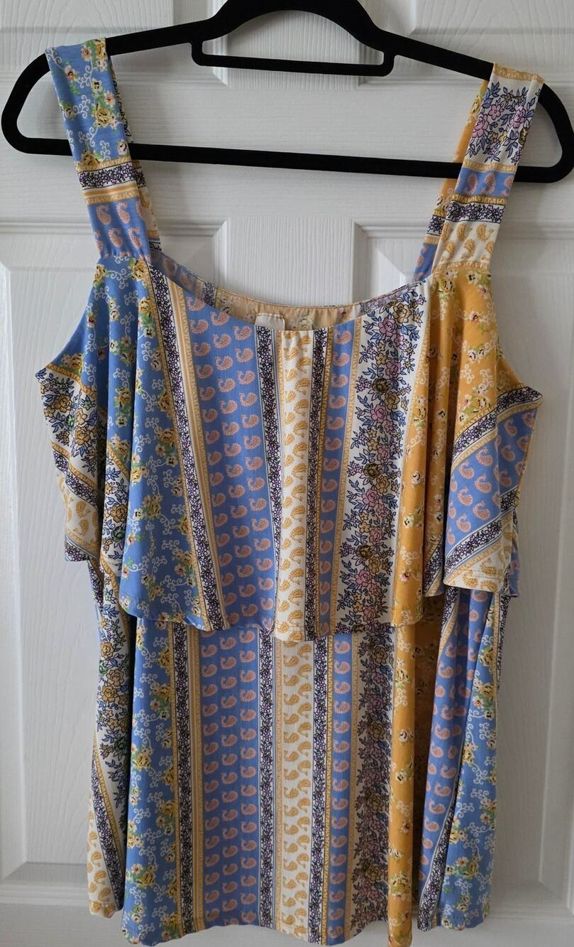 Sew in Love Floral Patchwork Print Layered Boho Tank Top Blouse size Large